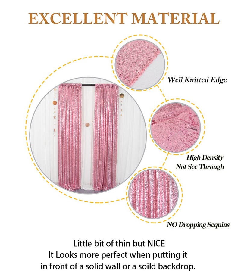 ShinyBeauty Sparkle Backdrop Curtain Fuchsia Pink 2 Panels Set Sequin Photo Backdrop 2FTx8FT Sequin Backdrop Curtain Pack of 2 - Image 4